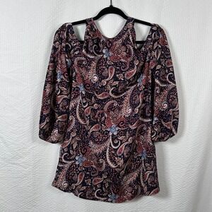 Band of Gypsies Paisley Women XS Bare Shoulder Long Sleeve Blouse Y2K 90s Themed
